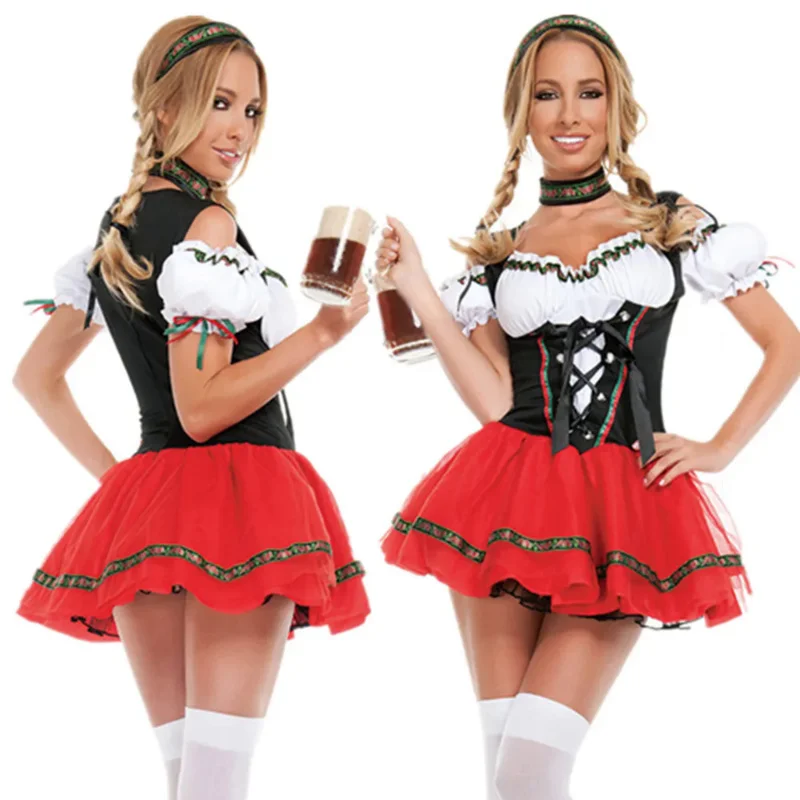 Karnawał Oktoberfest Dirndl kostium sukienka kobiety niemcy piwo pokojówka tawerna dziewuszka kelnerka strój Cosplay Halloween fantazyjna impreza