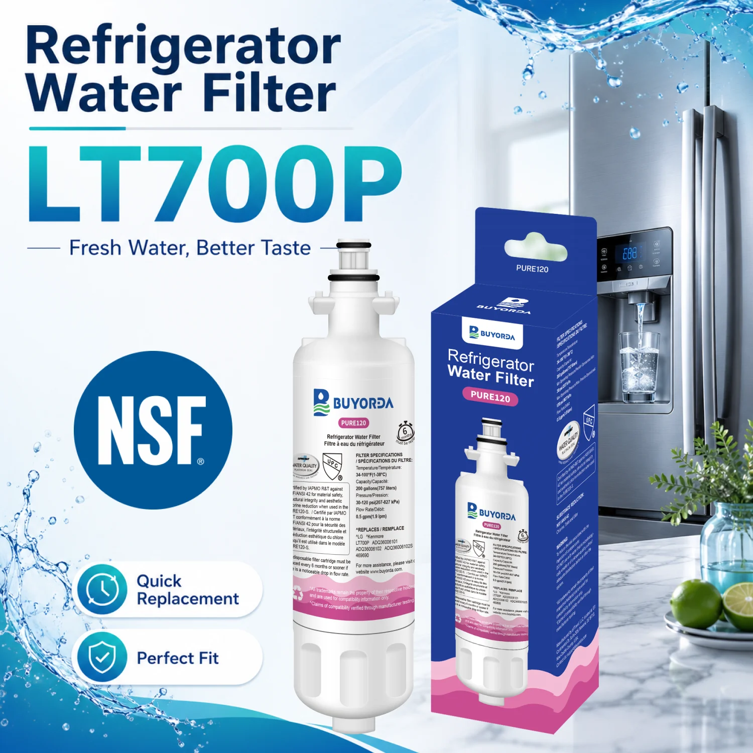LT700PC Refrigerator Water Filter Replacement for LG ADQ36006101 ADQ36006102 for Kenmore 46-9690 469690 WSL-3 Cartridge Filter