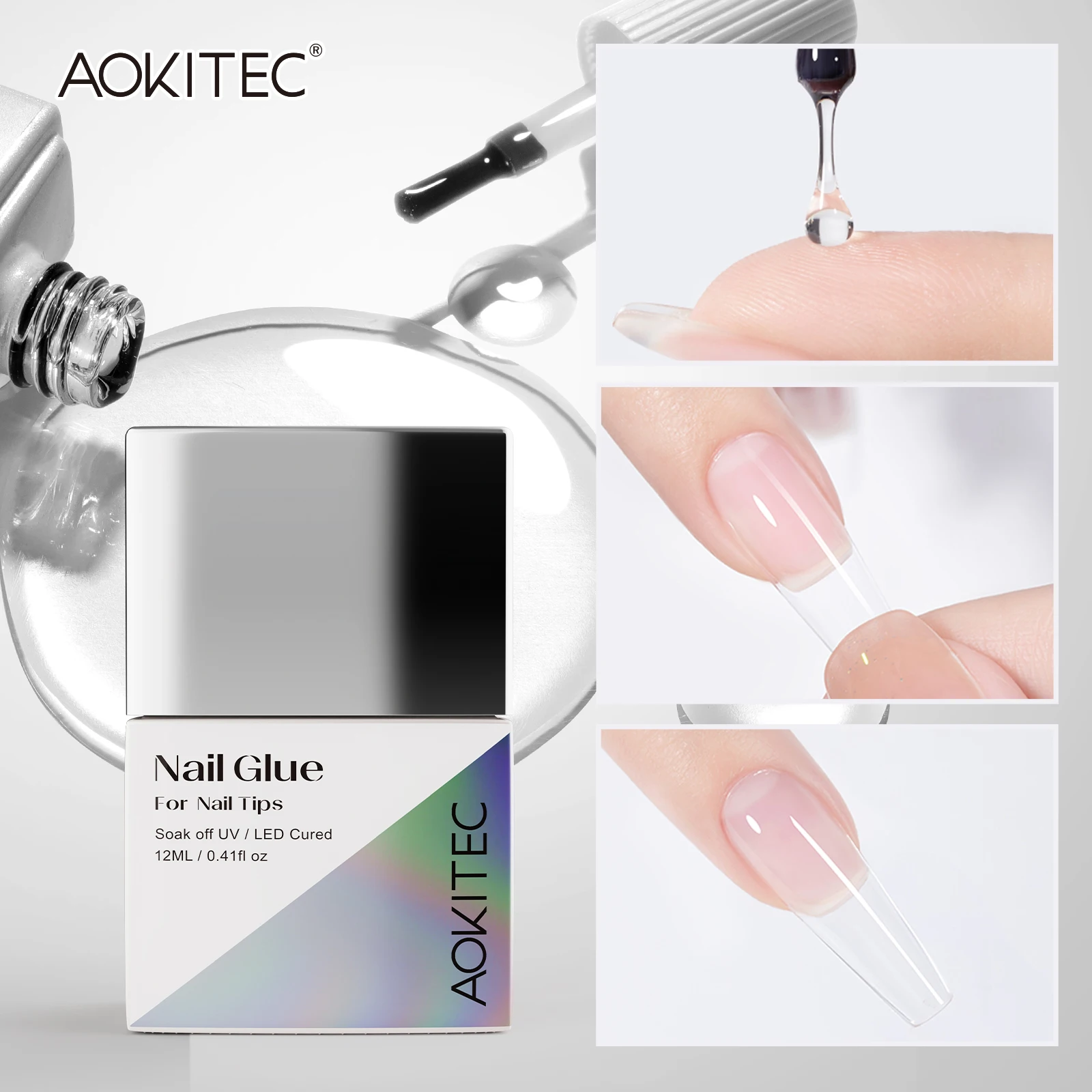 

Aokitec Nail Tips Glue Gel Glue For False Nails 15ml Multi-function Strong Diamond Gel Polish For DIY Manicure