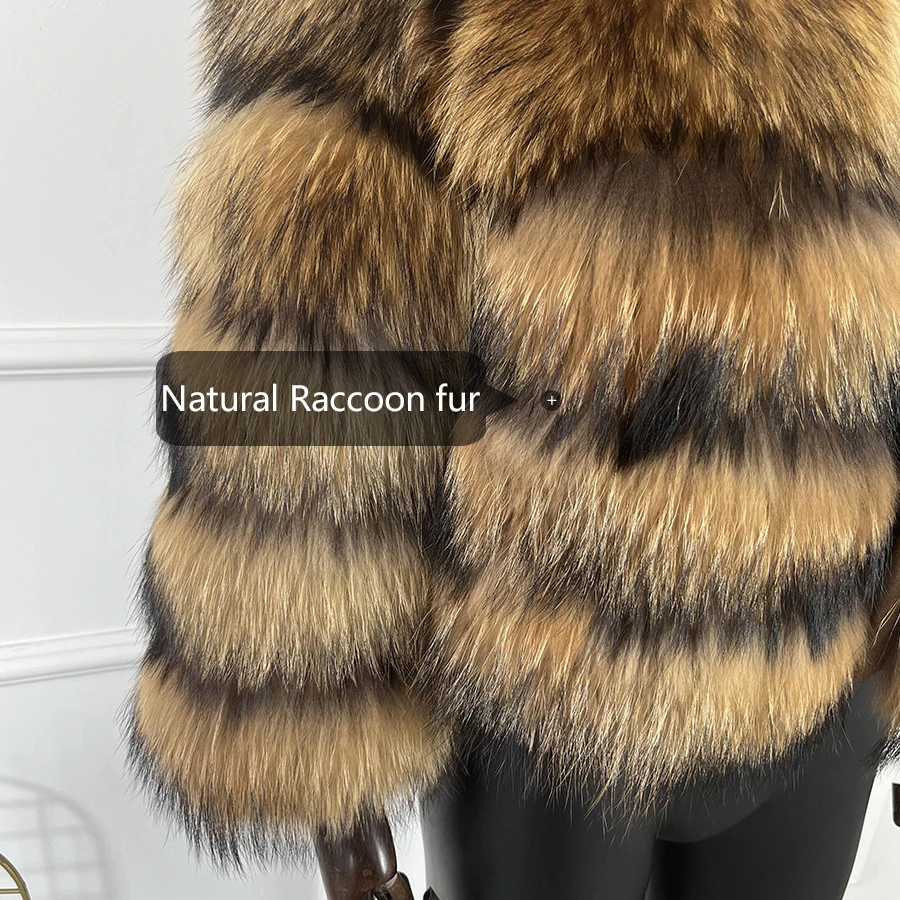 Fashion Hooded Fur Coat Jacket Women Real Fur Coat Fox Fur Winter Short Thick Raccoon Fur Jacket Female Fur Coat Natural Fur