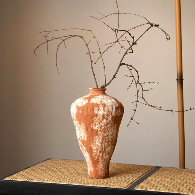 WabiSabi ZenStyle Coarse Ceramic Vase Retro Tabletop Ceramic Vase Tea Room Dried Flower Arranger Home