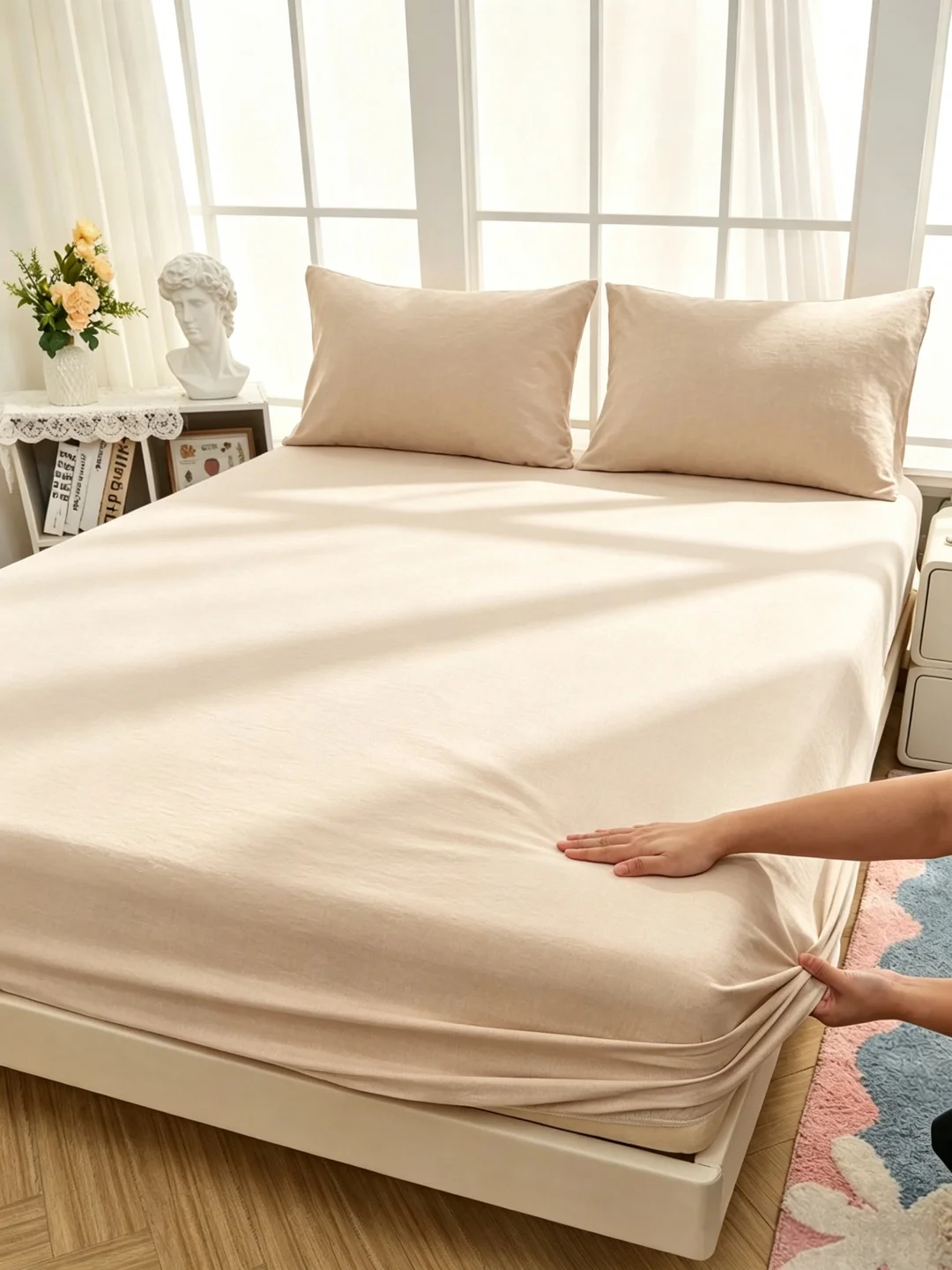 1pcs khaki fittedsheet,softskin friendlybreathable and comfortable bedding,bedroom decoration,suitable fo various bed types