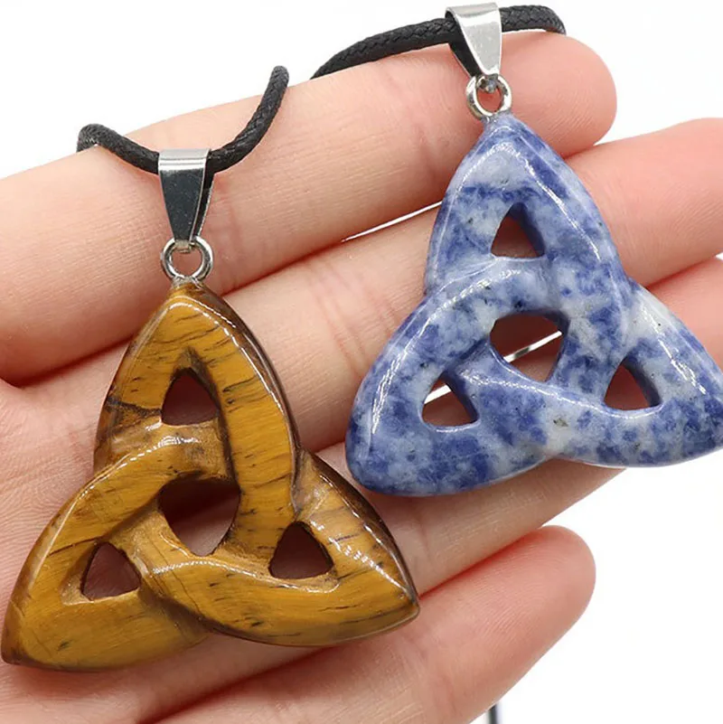 Natural Stone Pendants Crystal Agates Hollow Necklace Pendant for Jewelry Making DIY necklace Triangle Shape Reiki Healing Gifts