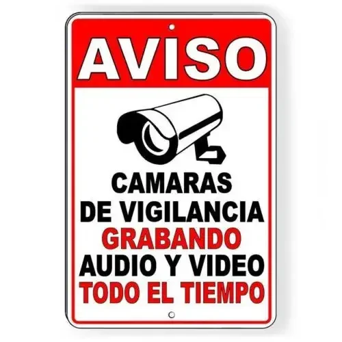 Spanish Aviso 24 Hour AUDIO Video Surveillance Camera Metal Sign SS09
