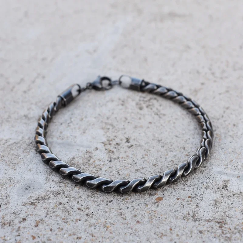 New High Quality Stainless Steel Antique Black 5MM Women Men Chain Male Twisted Bracelets Fashion Cool Jewelry