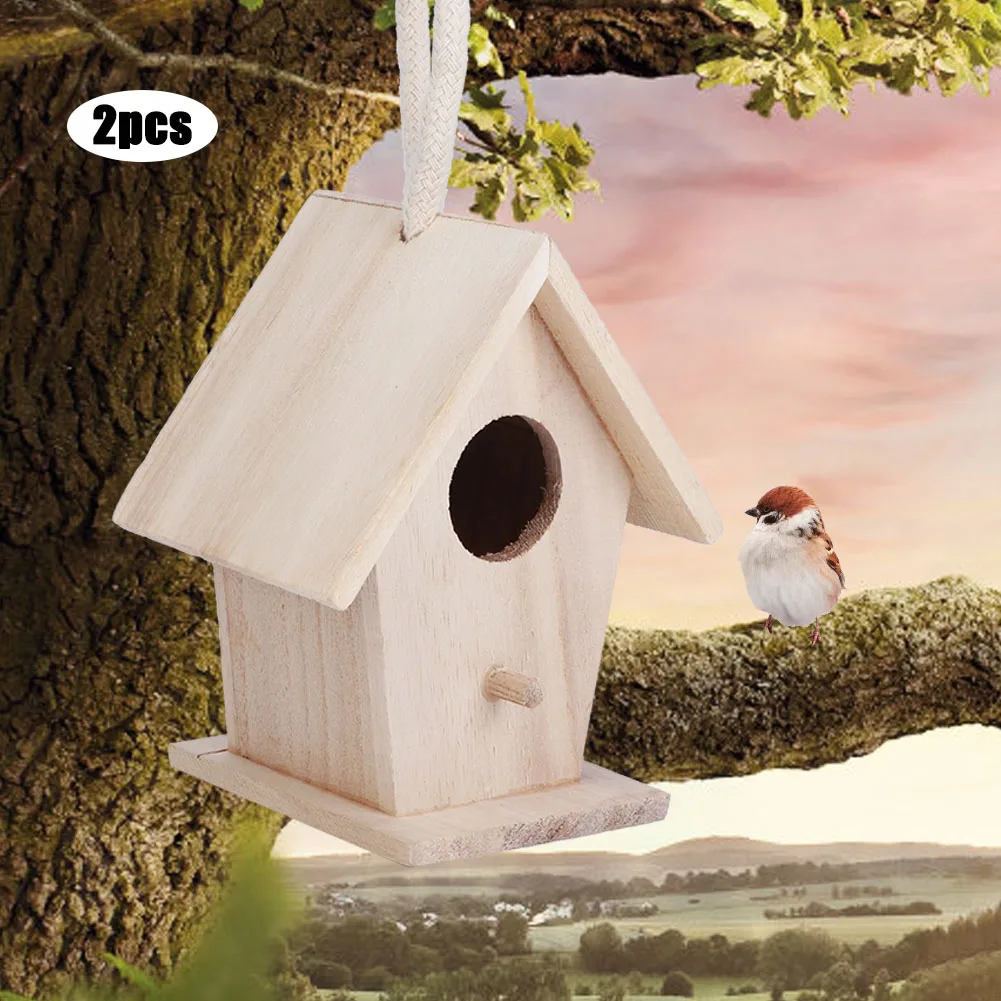 

2Pcs Wooden Bird House Hanging Nesting Box For Outdoor Garden Patio Decorative Accessories