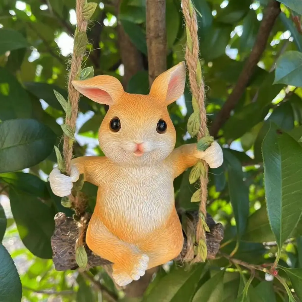 Resin Rabbit Swinging Garden Decoration Waterproof Pendant Rabbit Swing Miniature Figures Hand Made Statue