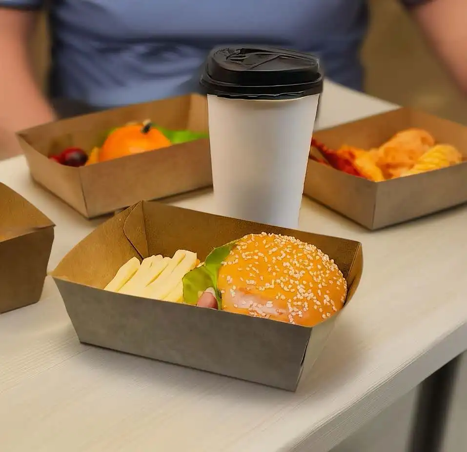 

Kraft Paper Snack Boxes Disposable Takeaway Boxes Serving Food Trays Heavy-Duty Paper Trays For Snacks French Fries Parties