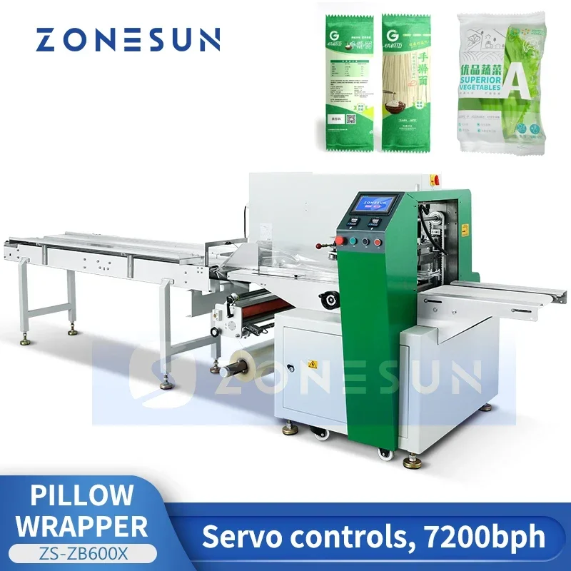 ZONESUN Confezionatrice automatica per cuscini Alimenti Verdura Frutta Confezionatrice per sacchetti con flusso orizzontale ZS-ZB600X