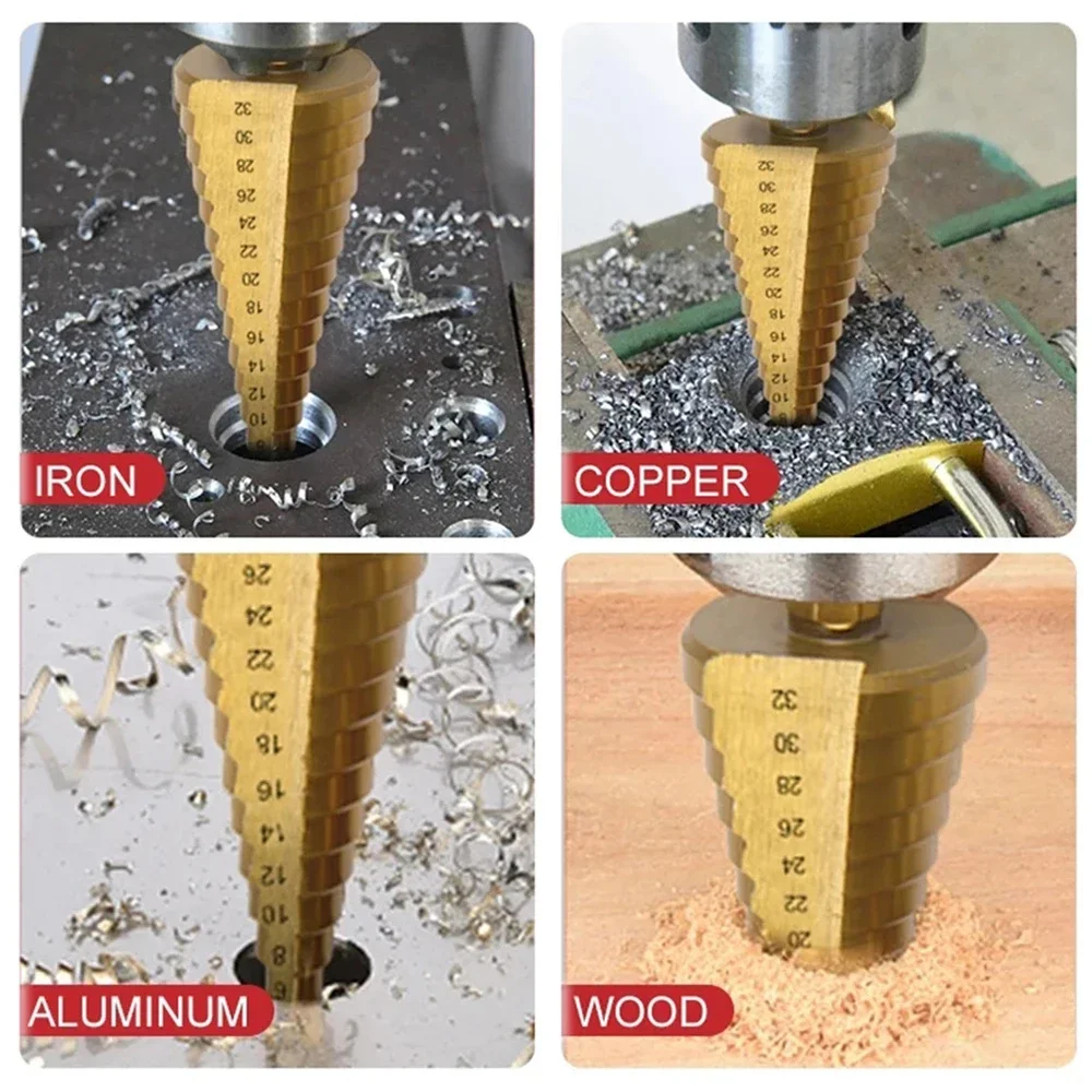 Imagem -05 - Hss Straight Groove Step Drill Bit Grupo Revestido de Titânio Madeira Abridor de Furos de Metal Núcleo do Cortador 312 4-12 420 mm