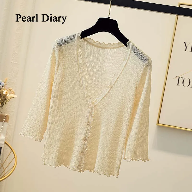 

Pearl Diary Fashion Summer Capelet Beach Style All-Match Woman Clothes Single-Breasted Solid Color Sunscreen Shirt