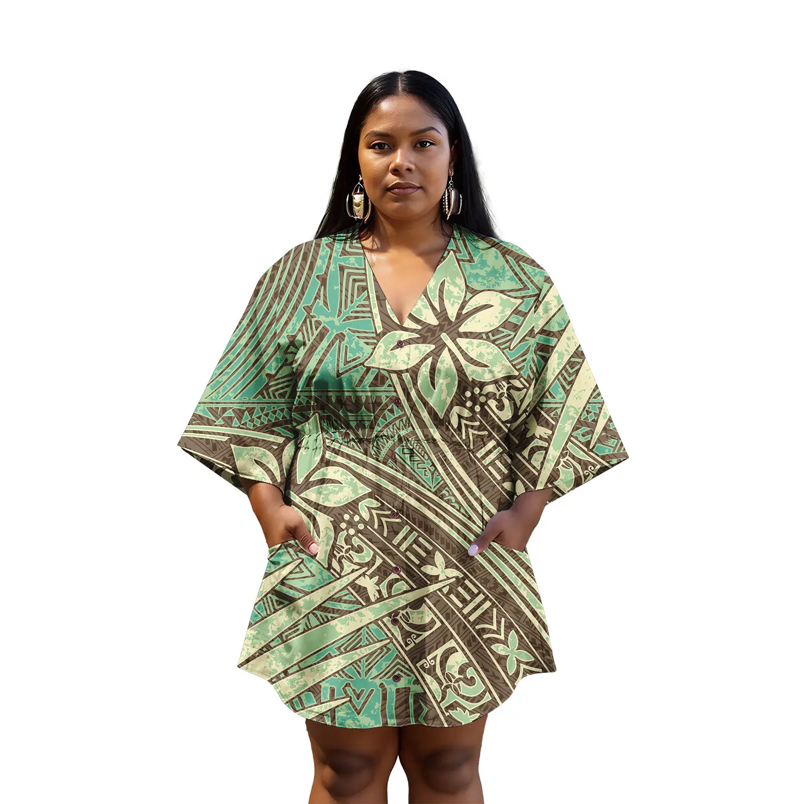 Vintage Midi Dress Dress Women Polynesian Pacific Island Hawaii Dress Patterns Custom Casual Clothing