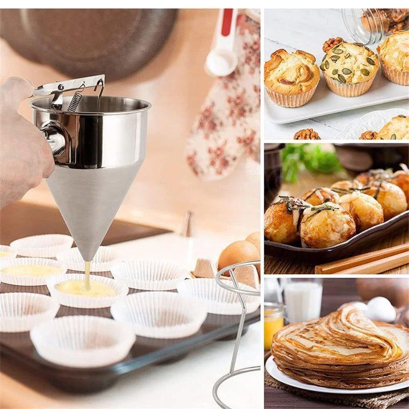 

Stainless Steel Pancake Batter Dispenser Funnel Cake Dispenser with Stand,Baking Tool for Cupcake Waffles Muffin Mix Crepes Cake