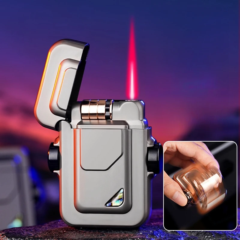 2023 Metal Mecha Gyro Windproof Red Flame Gas Lighter Natural Shell Decoration Roller Electronic Ignition Cigar Lighters Smoking