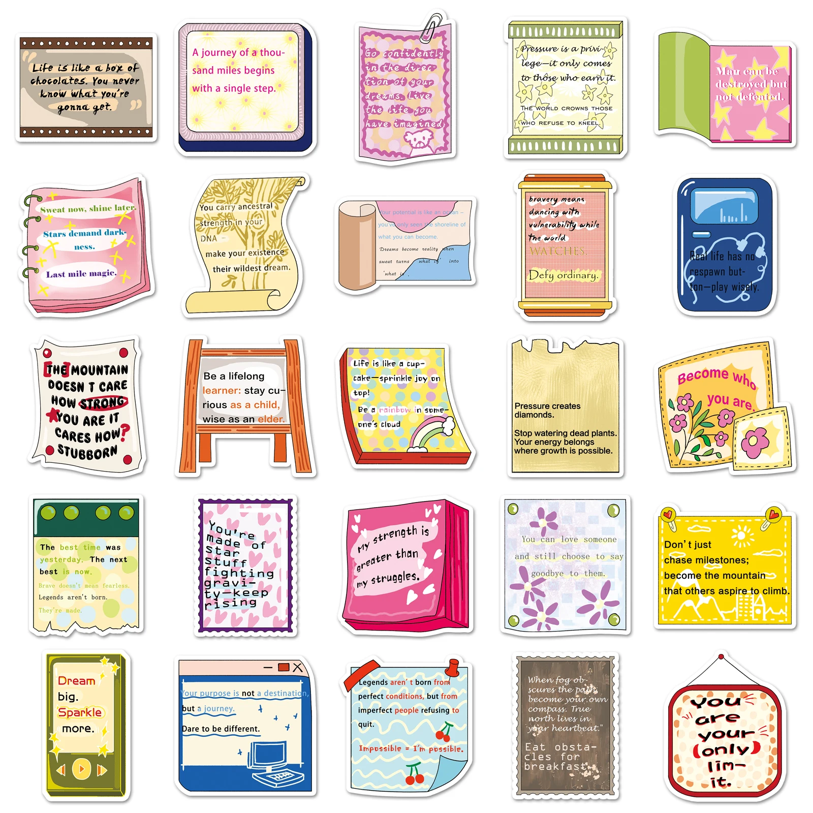 50Pcs Cute Encourage Slogan Cartoon Cute Waterproof Sticker Skateboarding Retro home decal Sticker
