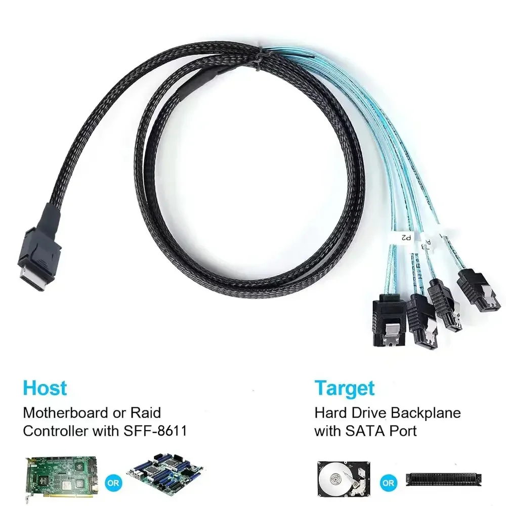 Ultra-fast OCuLink PCI-Express SAS SFF-8611 4i to 4 SATA connector server cable