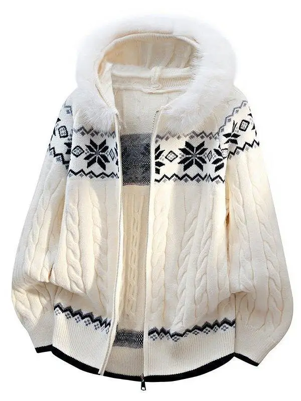 

Thiened Knitted Hat Sweatirt Men's Cardigan Vintage Embroidery Winter Warm Casual Sle Polyester Fiber Long Sve Coat