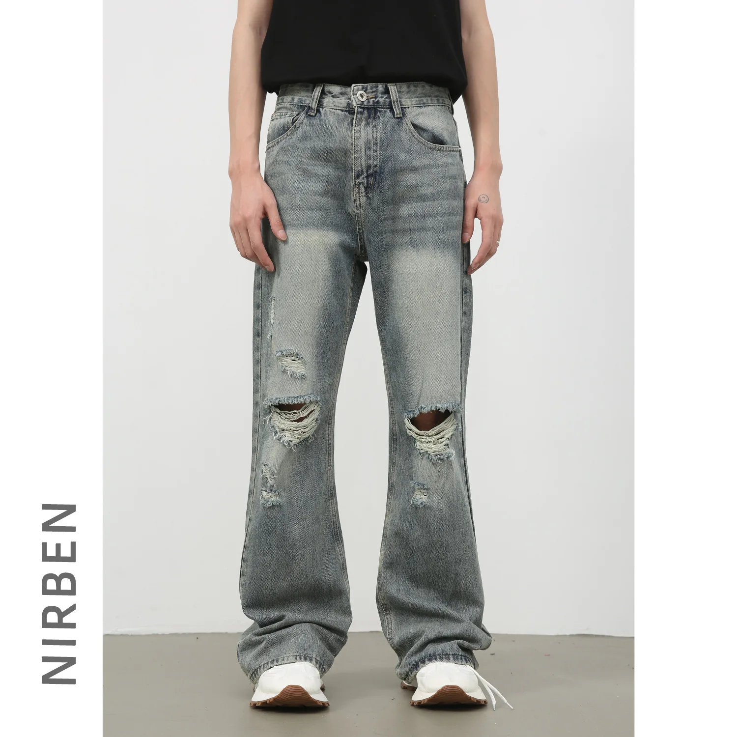 Denim New Ripped Jeans Men's American High Street Loose Straight Slightly Versatile Trousers