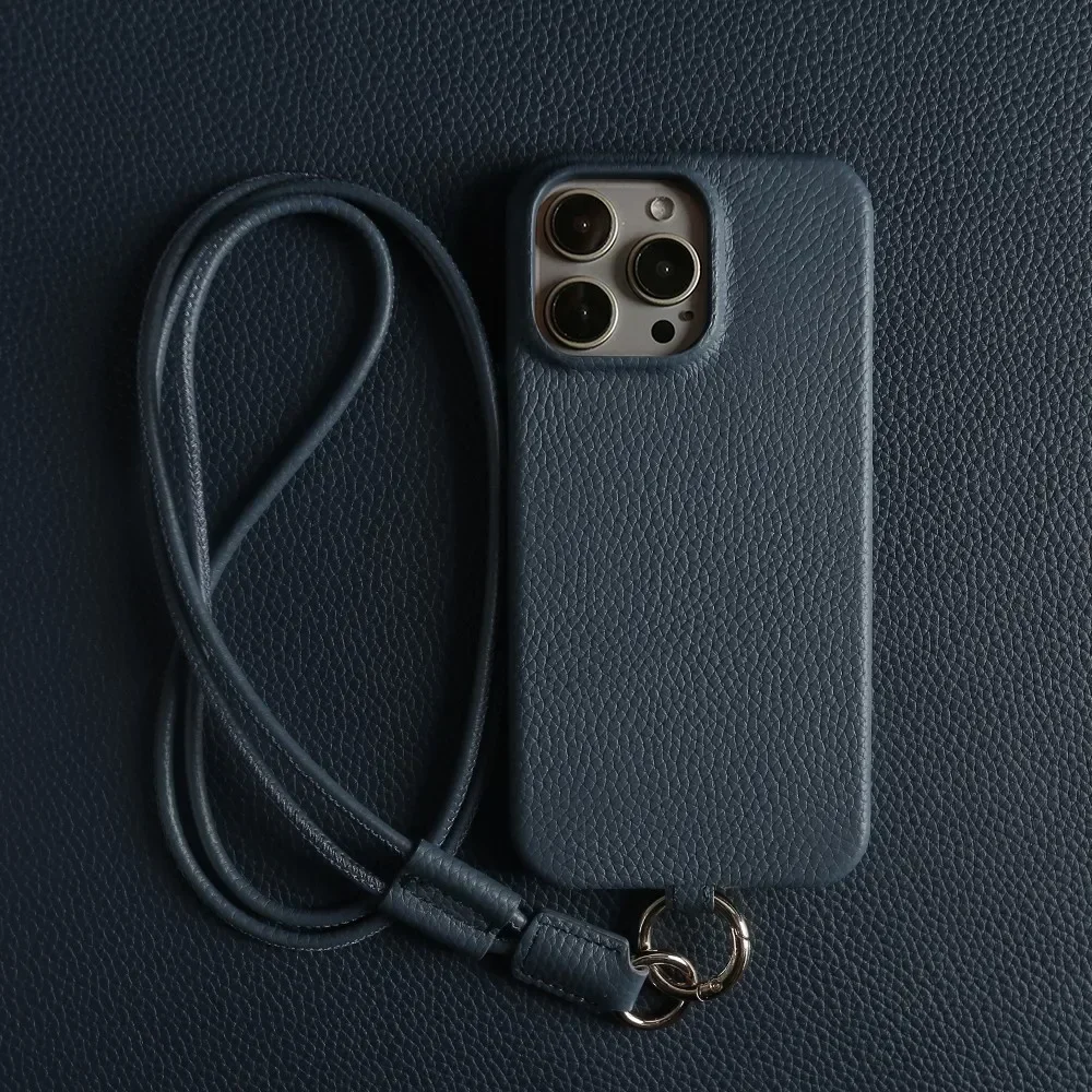 Luxe Koeienhuid Lederen Case Voor iPhone 16 Pro Max 15Pro 11 13 12pro 14Pro 14 Band Crossbody Lanyard telefoon Cover Coque