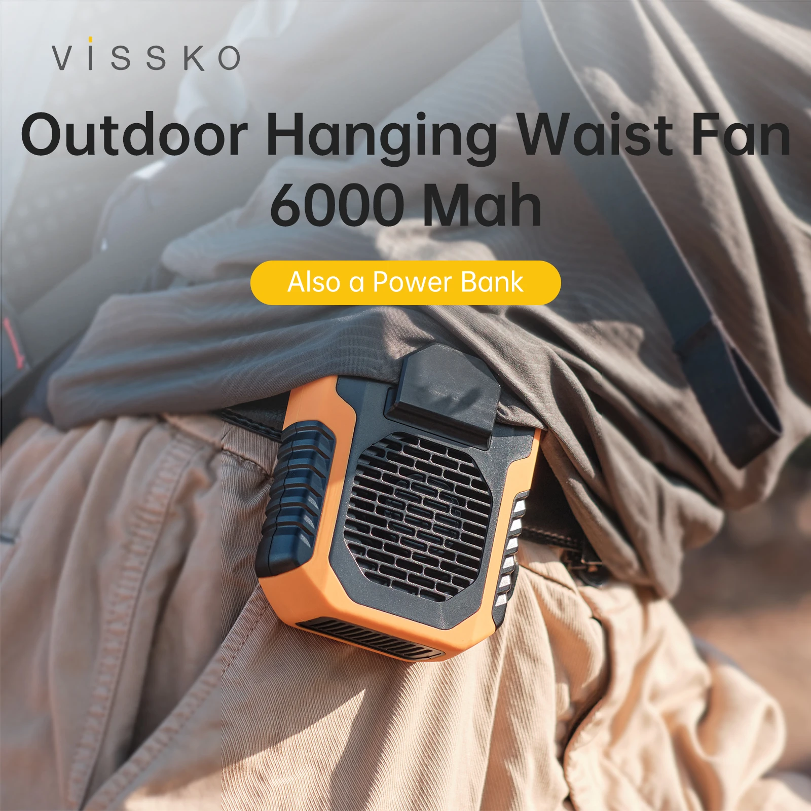 Vissko Outdoor Hanging Neck Fan Waist Fan 6000mah Mini Portable Rechargeable Bladeless Cooling Fan For Hiking Climbing Sports