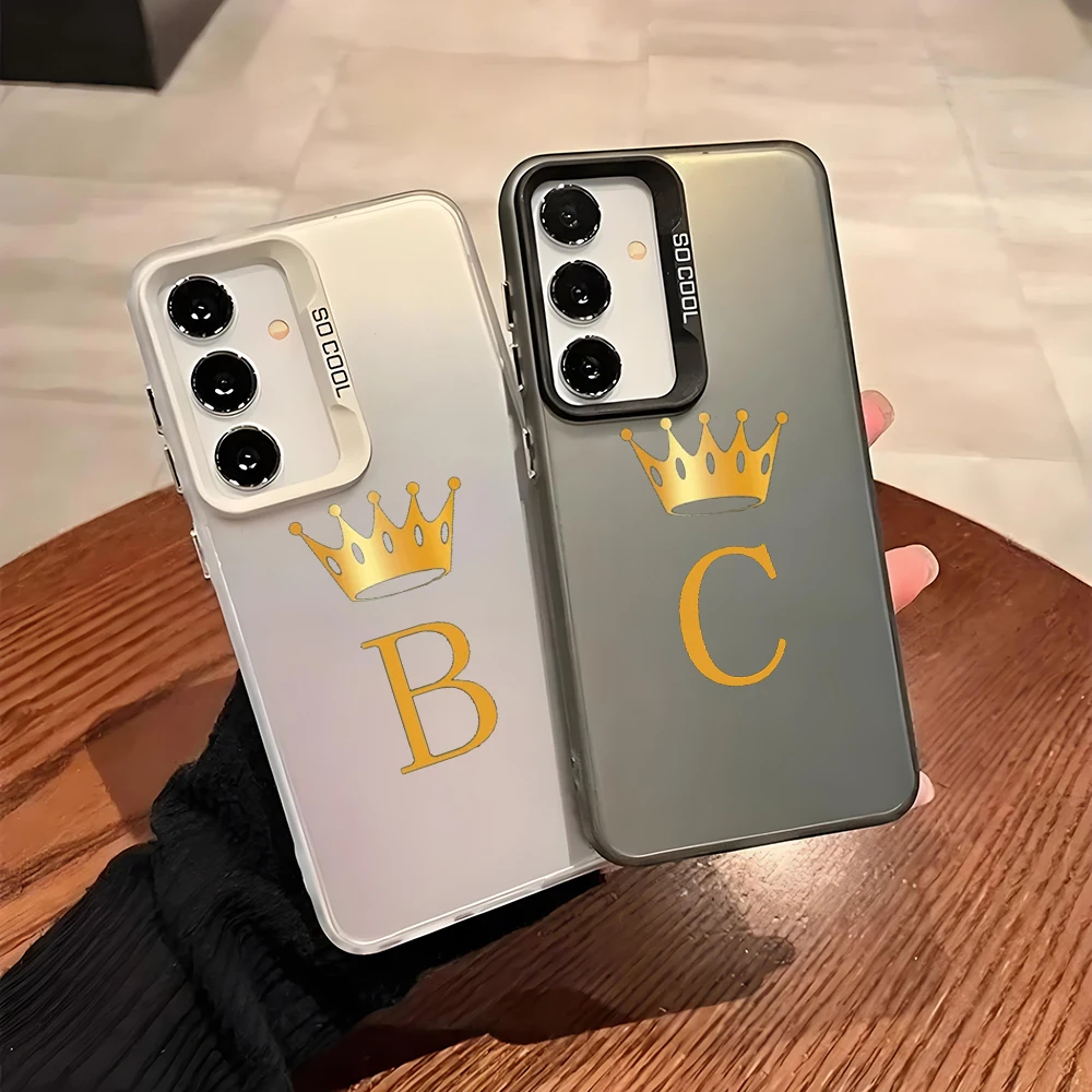 Silver Plated IMD Case For Samsung A56 A36 A26 A24 5G A16 A14 A12 A32 A50 A70 A22 A54 A52 5G A06 4G Cover Crown Letter A To b