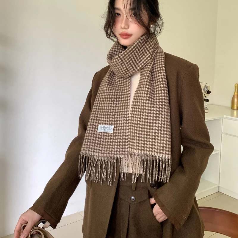 Fashion Vintage Birds Plaids 100% Sheep Wool Scarf Unisex Winter Quality Deluxe Neckerchief Women Light Warm Classic Scarves