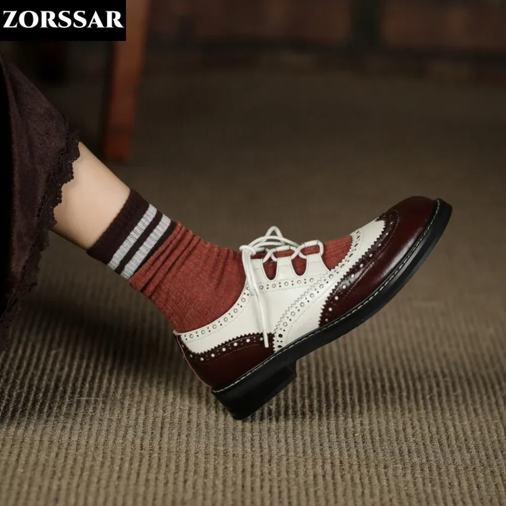 Scarpe Oxford Scarpe da donna in pelle crosta per donna Primavera/Autunno Mocassini da donna Scarpe brogue estive Scarpe stringate vintage Scarpe