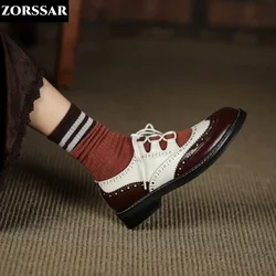 Scarpe Oxford Scarpe da donna in pelle crosta per donna Primavera/Autunno Mocassini da donna Scarpe brogue estive Scarpe stringate vintage Scarpe basse da donna