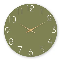 Modern Minimalist White Numbers Green Background Pattern Wooden Wall Clock Living Room Bedroom Kitchen Home Decoration Wall Clock Silent Quartz Clock Holiday Gift 10 Inches 12 Inches 14inch 16inch (No Battery)