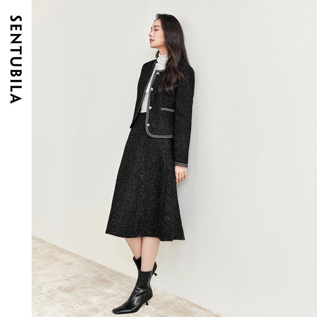 

SENTUBILA 2 Piece Sets Outfits Women 2025 Autumn Luxury Chic Cropped Jackets A Line Skirt Commute Evening Skirt Sets 144Z57533