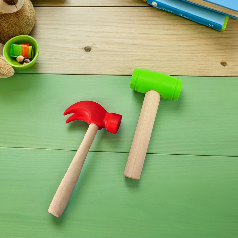 2 Pcs Simulation Repair Tool Small Maintenance Mallet Toy Wooden Claw Fake Pretend Plastic