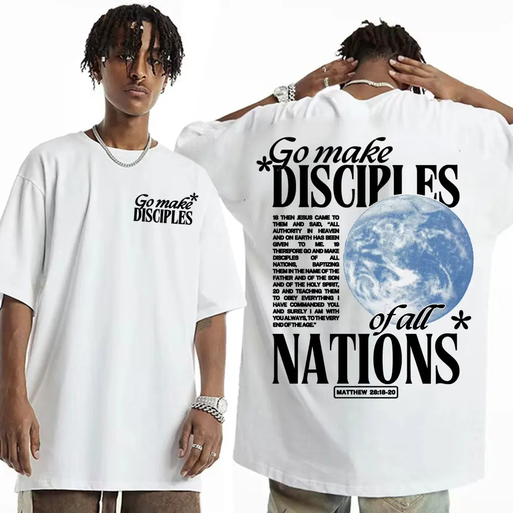 Go Make Disciples Christian Streetwear T Shirts Vintage Men Bible T Shirt Women\'s Fashion Aesthetic Cotton Short Sleeve T-shirts
