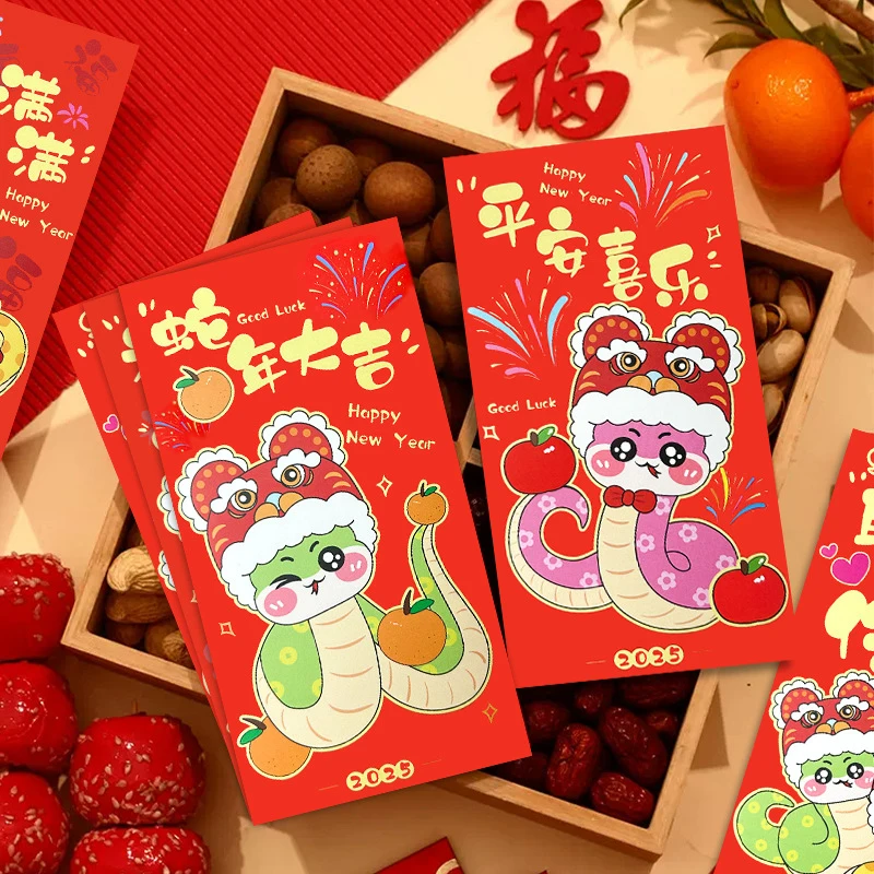 6pcs Money Gift Envelopes 2025 New Year Money Envelope Chinese New Year Gift Wedding Birthday Red Envelope Cash Envelopes
