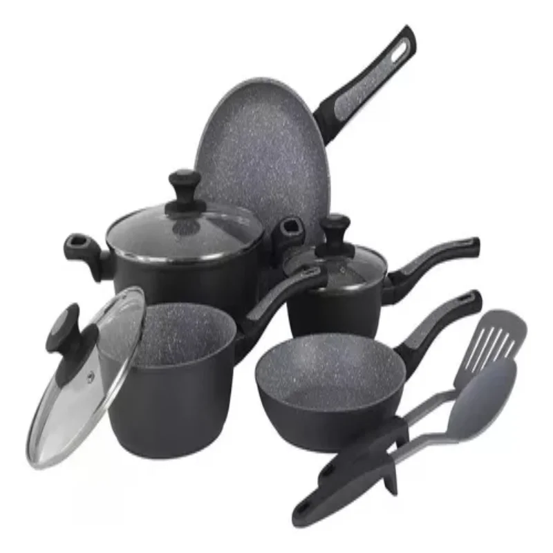 Pot  Bastone Marble Black  10 Pieces Aluminum Baking Pots and Fryers