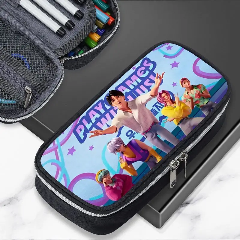 KPop Demon Hunters Rumi Mira Zoey Creative Cartoon Large Capacity Pencil Bag Animation Surrounding Student Stationery Box Gift