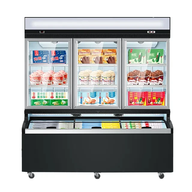 Commercial Glass Door Refrigerator Dual-temperature Island Air Curtain Freezer Cooler