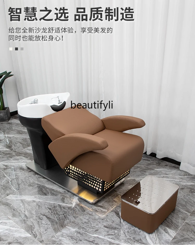 Shampoo Chair Barber Shop Half Lying Flushing Bed for Hair Salon Hairdressing Shampoo Ceramic Basin