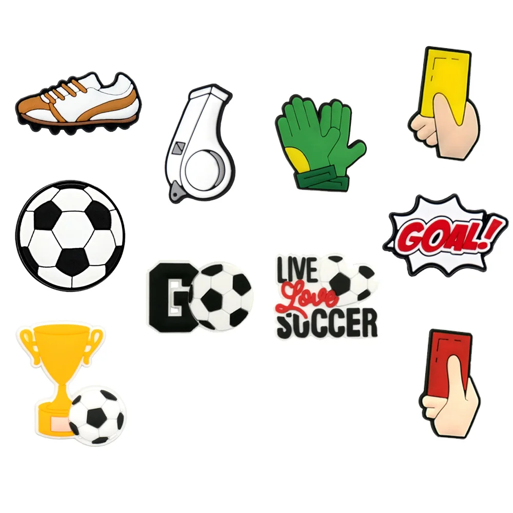 1/10pcs Soccer Shoe Charms for Kid Boy Football Pins Shoe Decorations Sandal Ornament Trophy Whistle Buckle Sport Gift