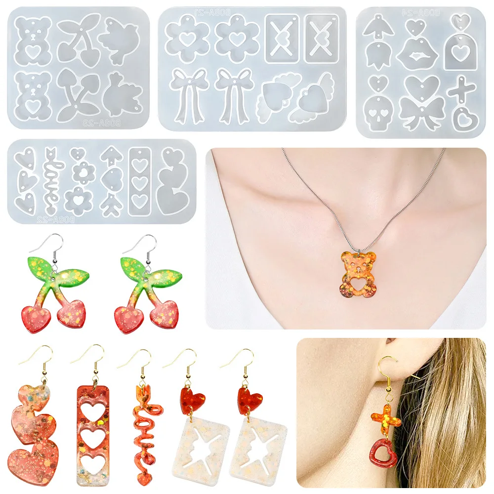 Valentine's Day DIY Love Wings Earrings Jewelry Epoxy Silicone Mold Cherry Flower Pendant Earrings Jewelry Silicone Resin Molds