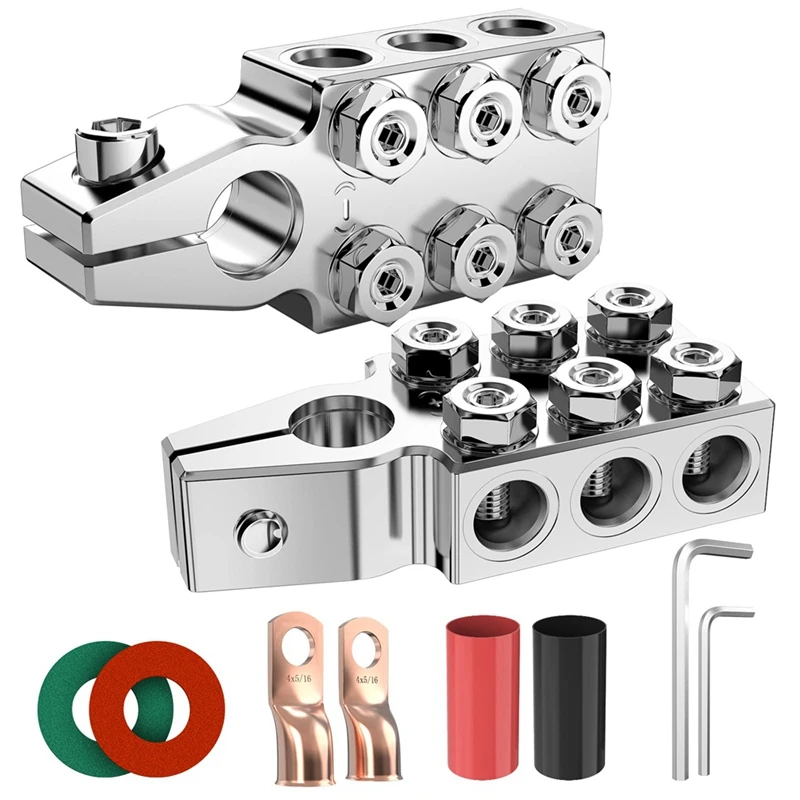 

Battery Terminal Connectors 12-Way Battery Terminal Clamps, Battery Terminals Top Post 8AWG Up To 4/0(XL) AWG Gauge