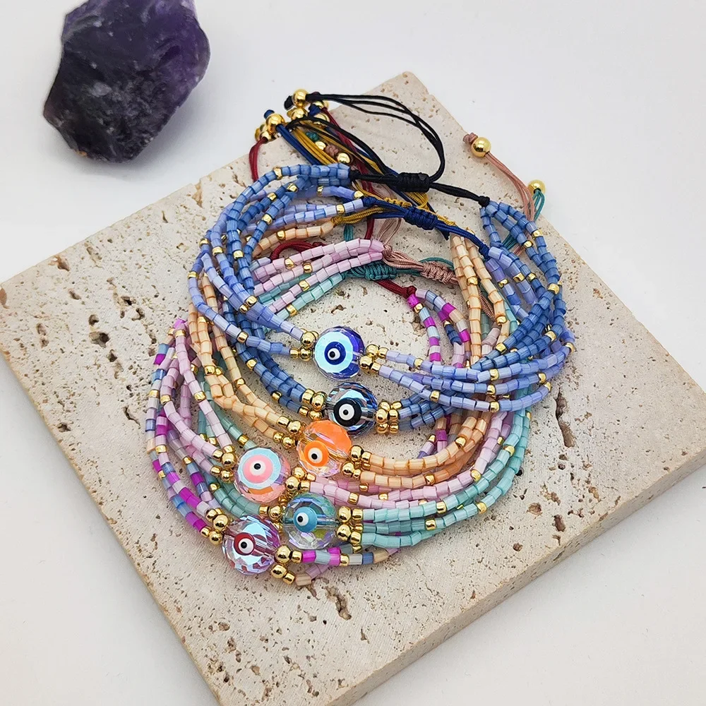 Rice bead bracelet Multilayer Colour Originality Eye Bohemia Hand knitting Adjustable Simple Fashion Beaded bracelet