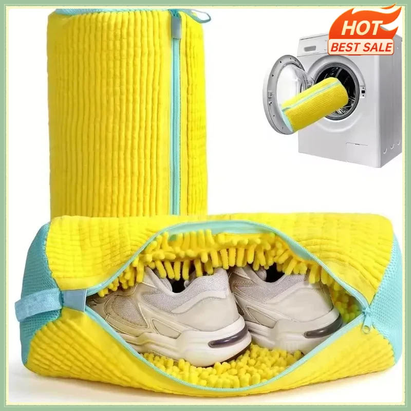 Durable Shoe Washing Machine Bag for All Shoe Types-Yellow with Blue Zipper,Ideal for Sneakers and Casual Shoes,Laundry Wash Bag