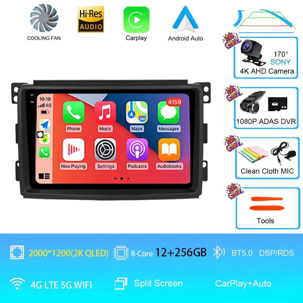 Android 15 Voor Mercedes Benz Smart Fortwo 451 2006 2007 2008 2009 Autoradio GPS Carplay Multimedia Speler Navigatie Stereo auto