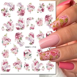 3d Nail Art Stickers Full Tips Pink Peony Florals Flowers Leaves Adhesive Sliders Nail Decals Decoration Manicure