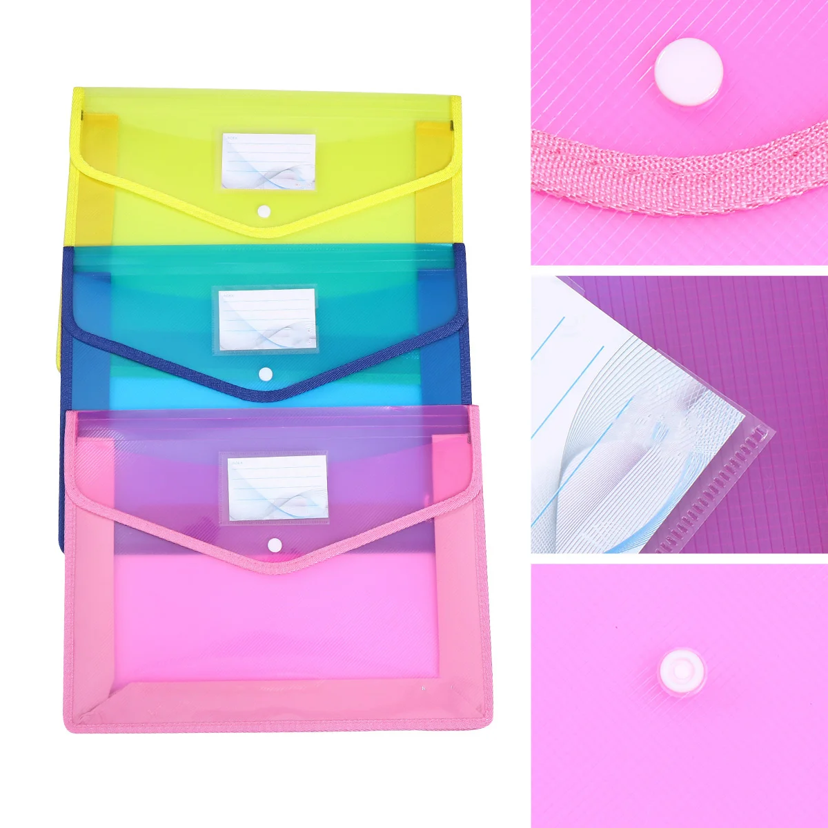 

3Pcs Waterproof A4 Document Folder PVC File Holder Button Office Document Storage Organizer File Pouch