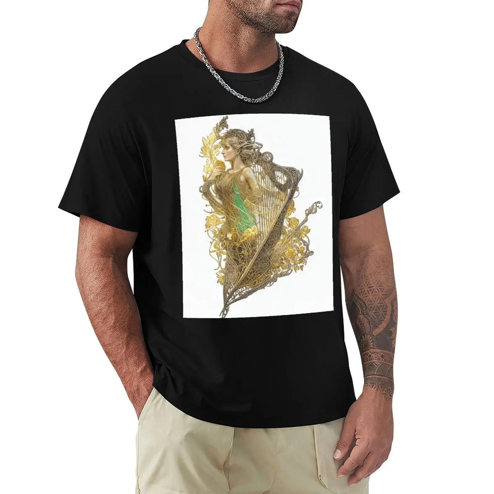 

Art Deco Harp Design Postcard, flowers, Celtic harp, clarsach Romantics T-Shirt Performance Workout Short Sleeve Tee