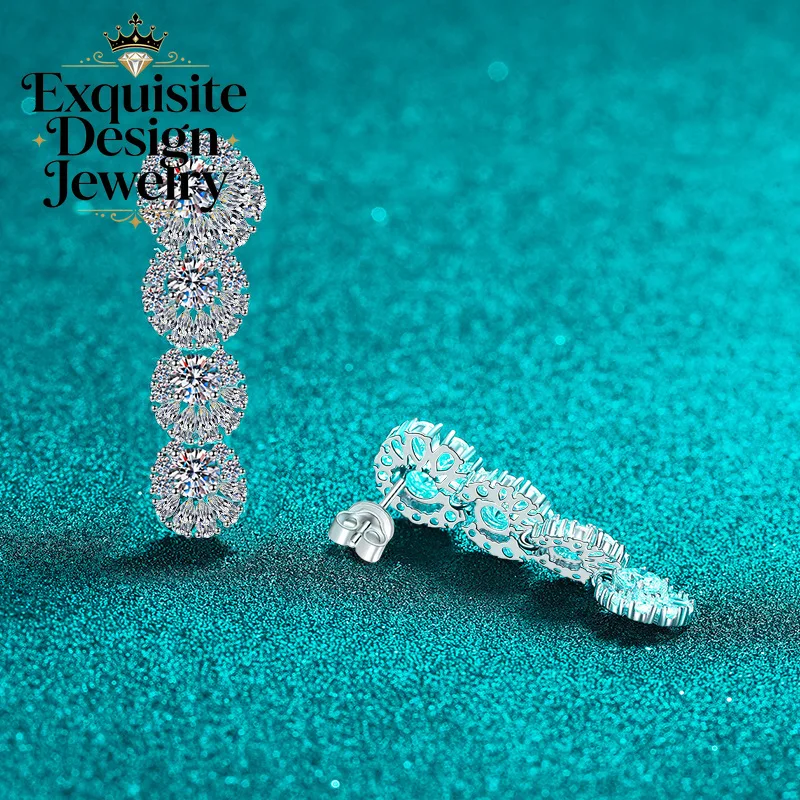 Exquisite Platinum PT950 Exaggerated 4.6-Carat Full Moissanite Stud Earrings, Oversized Long-Tassel Diamond-Set Evening Earrings