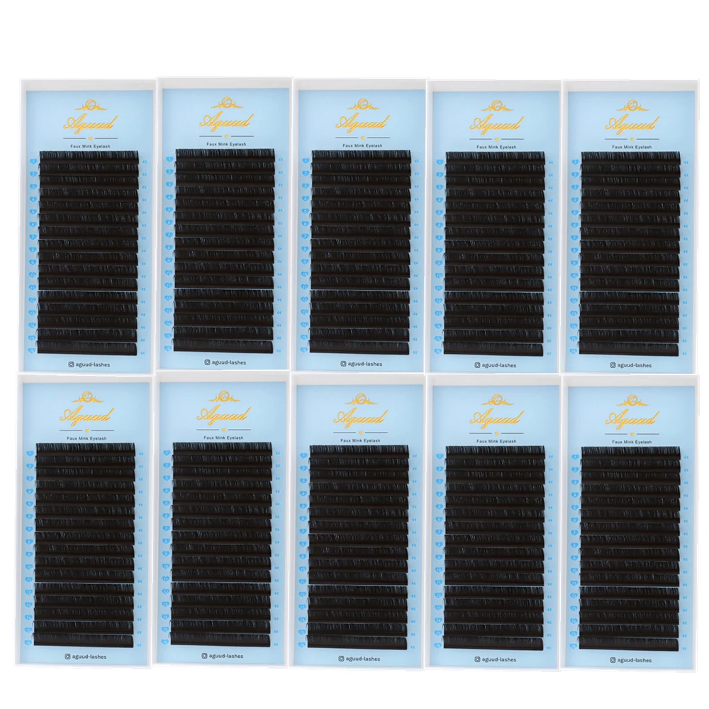 AGUUD 10 cases/lot Eyelash Extension Matte Black Russian Volume Eyelashes for Extension False Mink Classical Individual Lashes