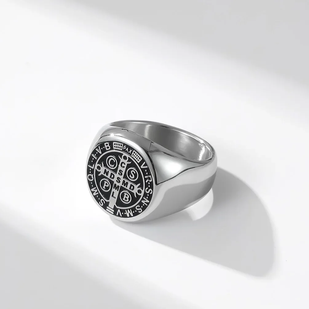 Exorcism Saint Benedict CSPB Cross Rings Titanium Steel Magic Men\'s Ring