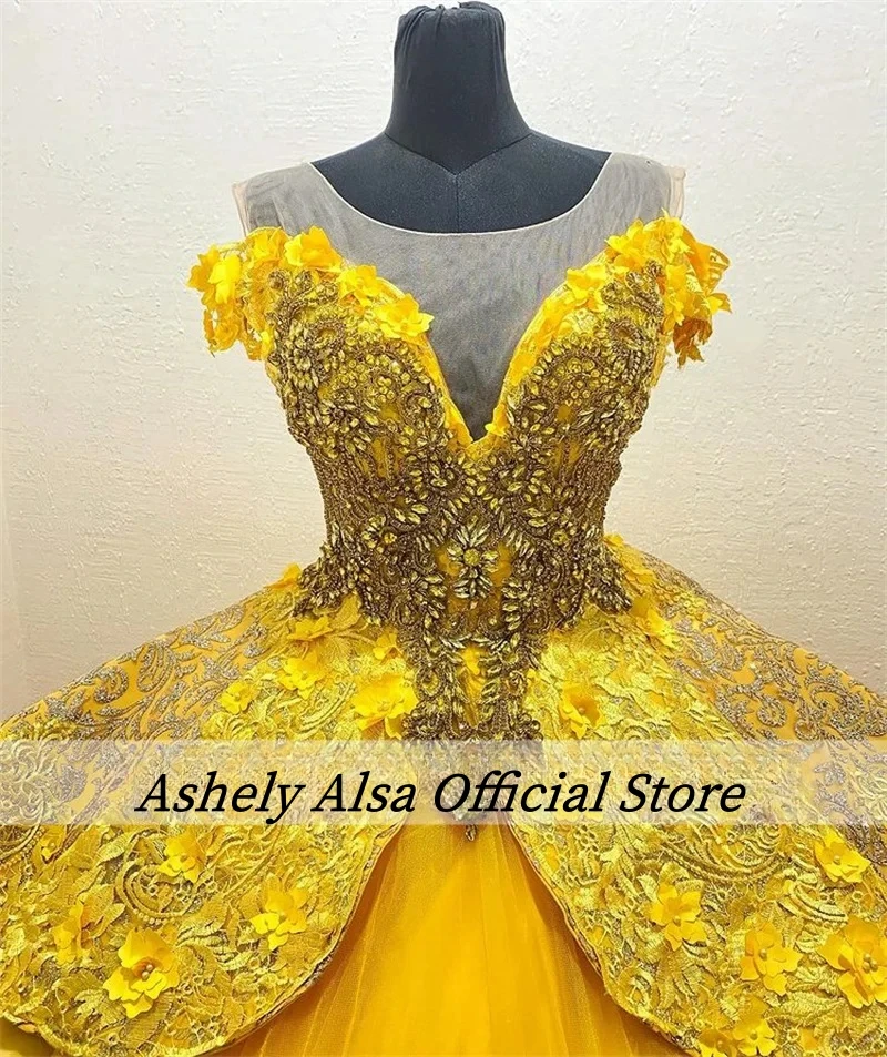 Customized Luxury Yellow Quinceanera Dress Sweet 16 Year Ball Gown Birthday Party Prom Dresses Vestido 15 Anos Robe De Soiree